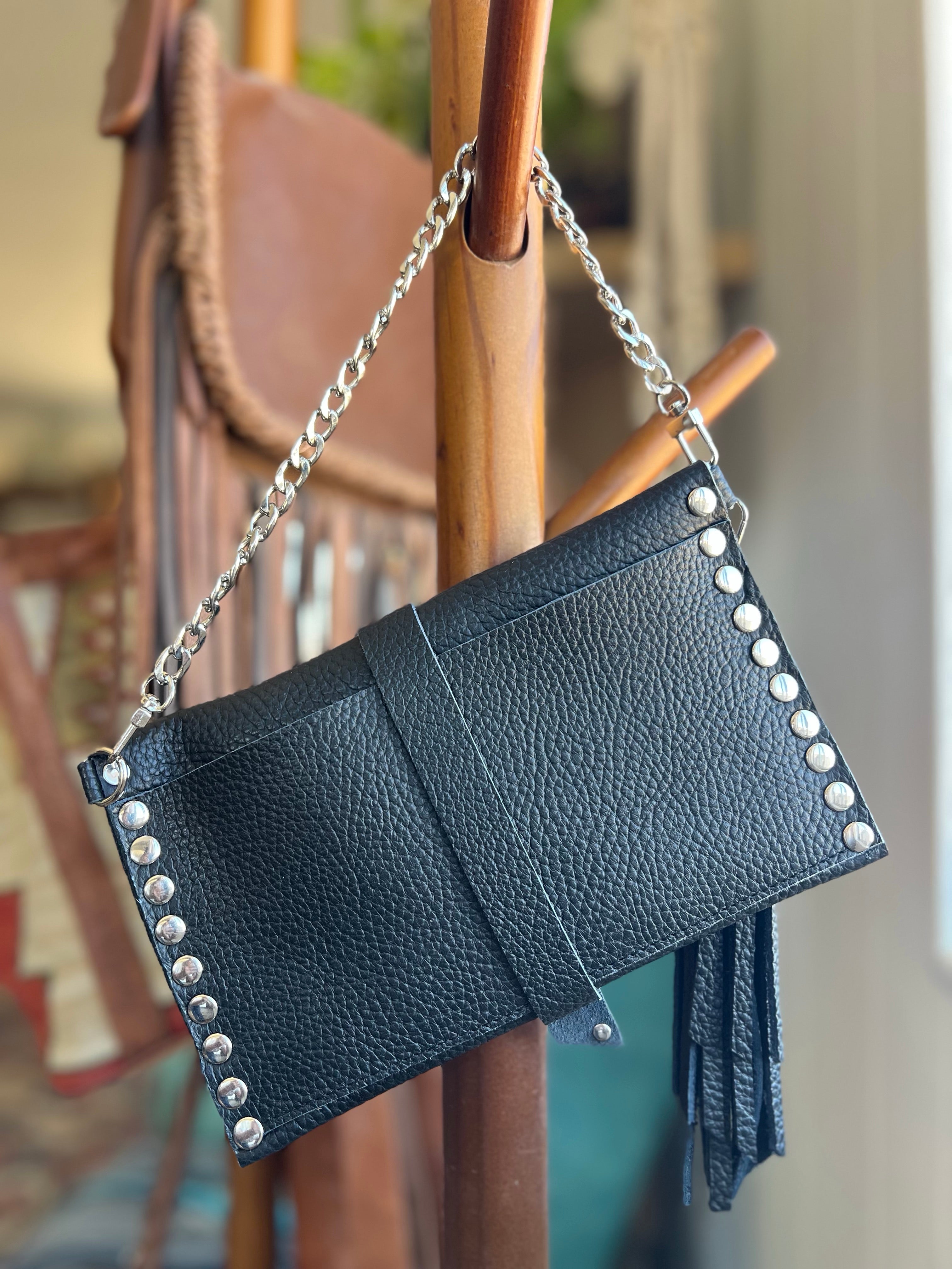 Dirty Mojave Leather Envelope Wristlet with Tassel