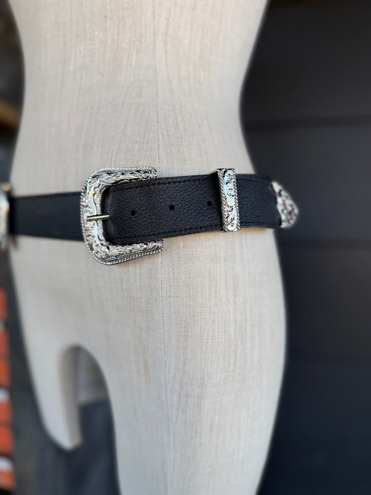 Ranch House Double Buckle Black Leather Belt