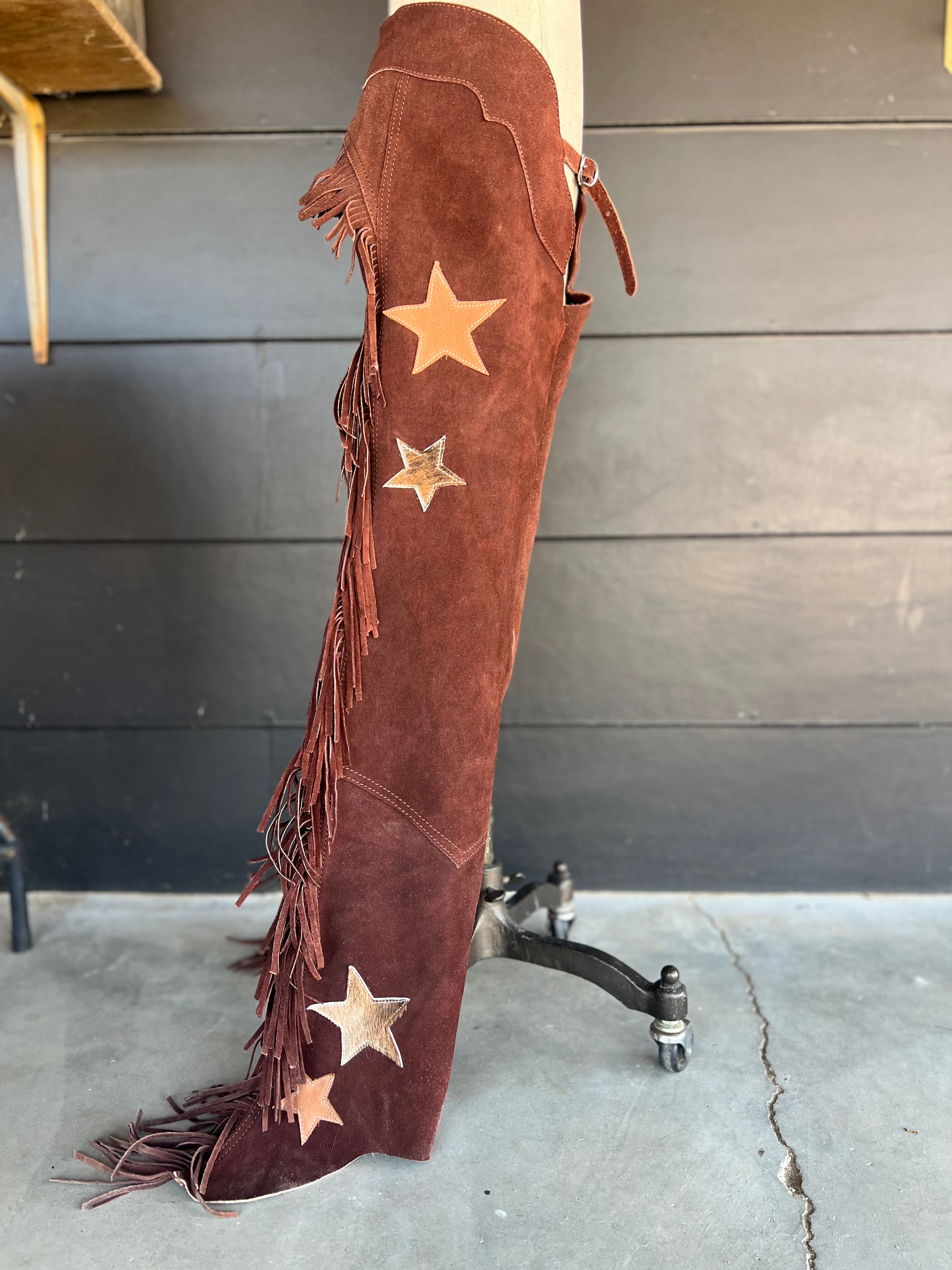 Chocolate -Rust Suede Long Chaps with Stars