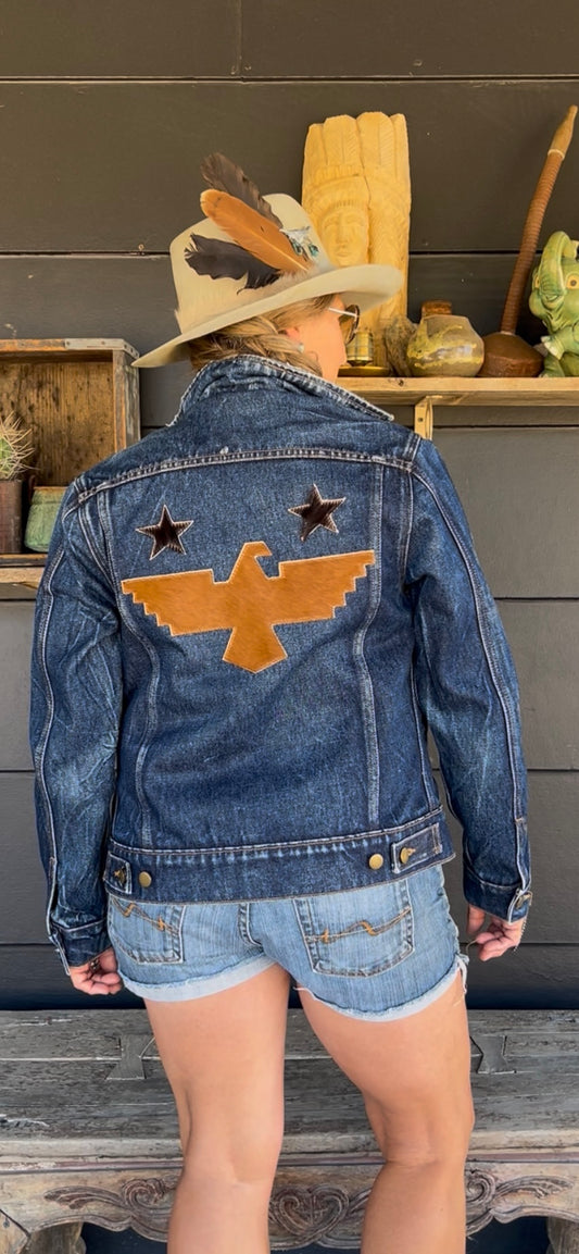 The Watcher - Vintage Denim, Cowhide & Lightning Detail Jacket