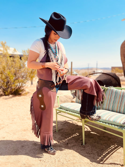 “The Prairie Chinks”  Lavender Leather Fringed Western Chaps