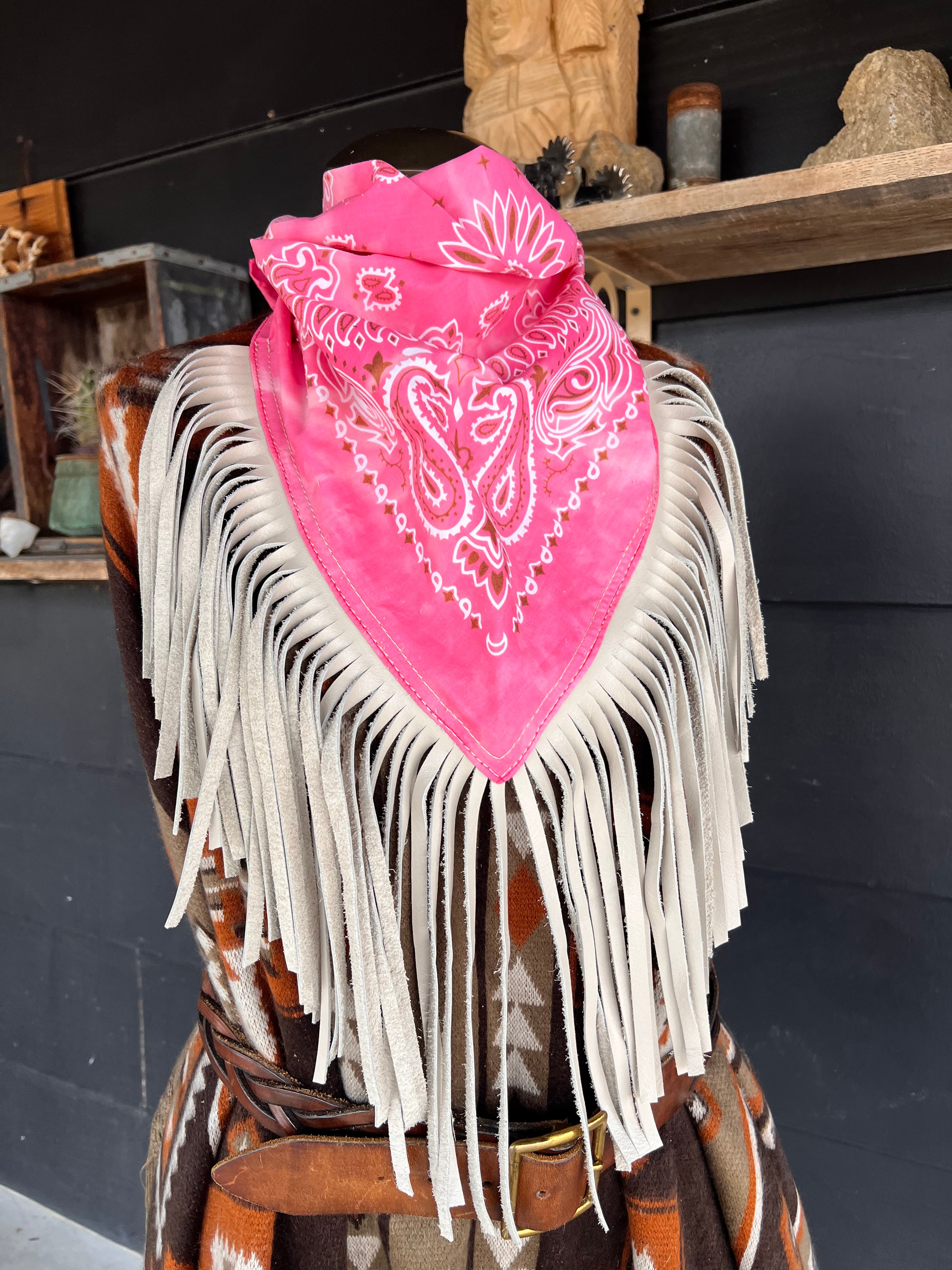 Desert Dusted Bandana Cream Leather Fringe Collar