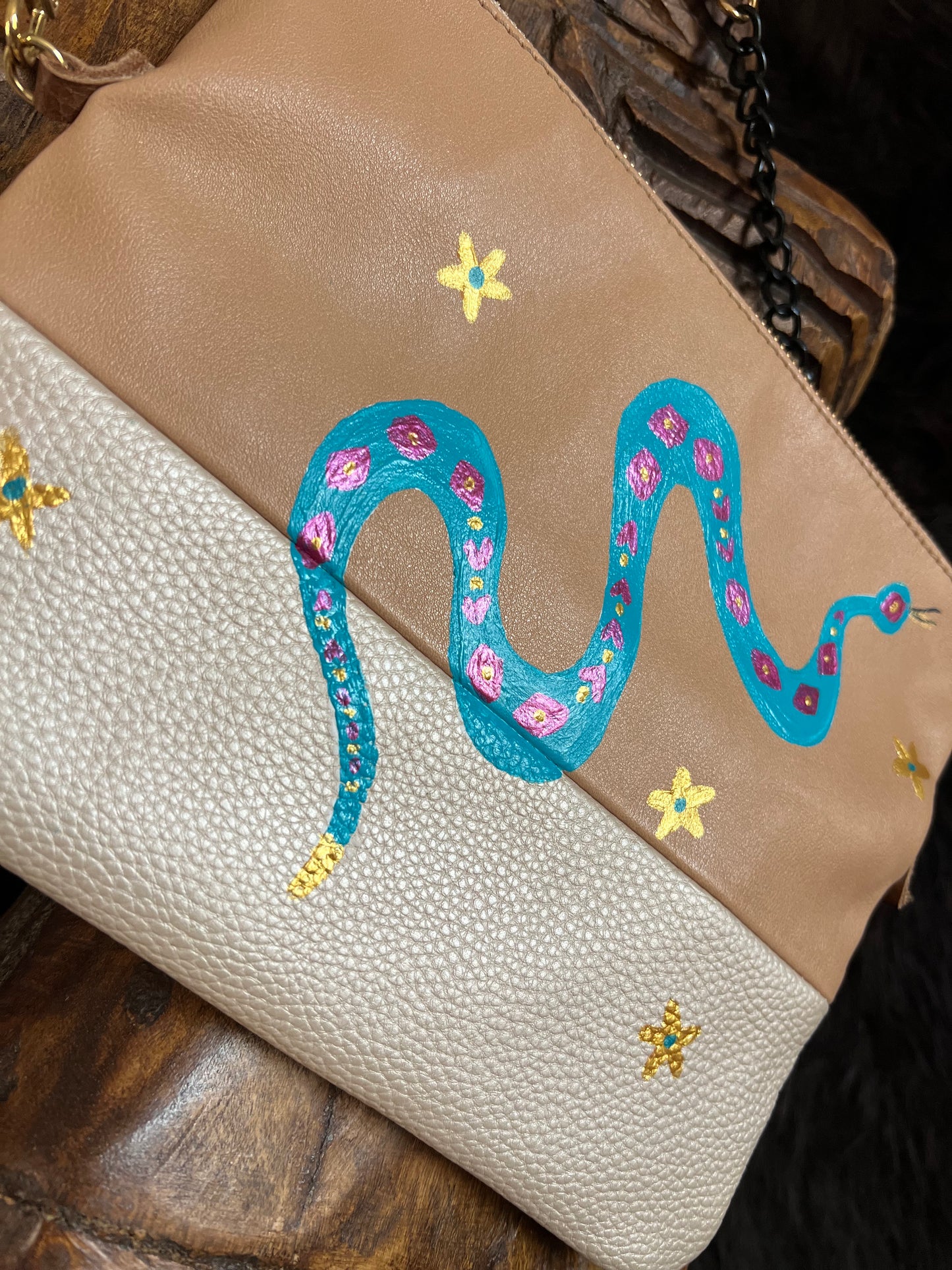 Hand Painted Snake Clutch Bag with Chain Strap