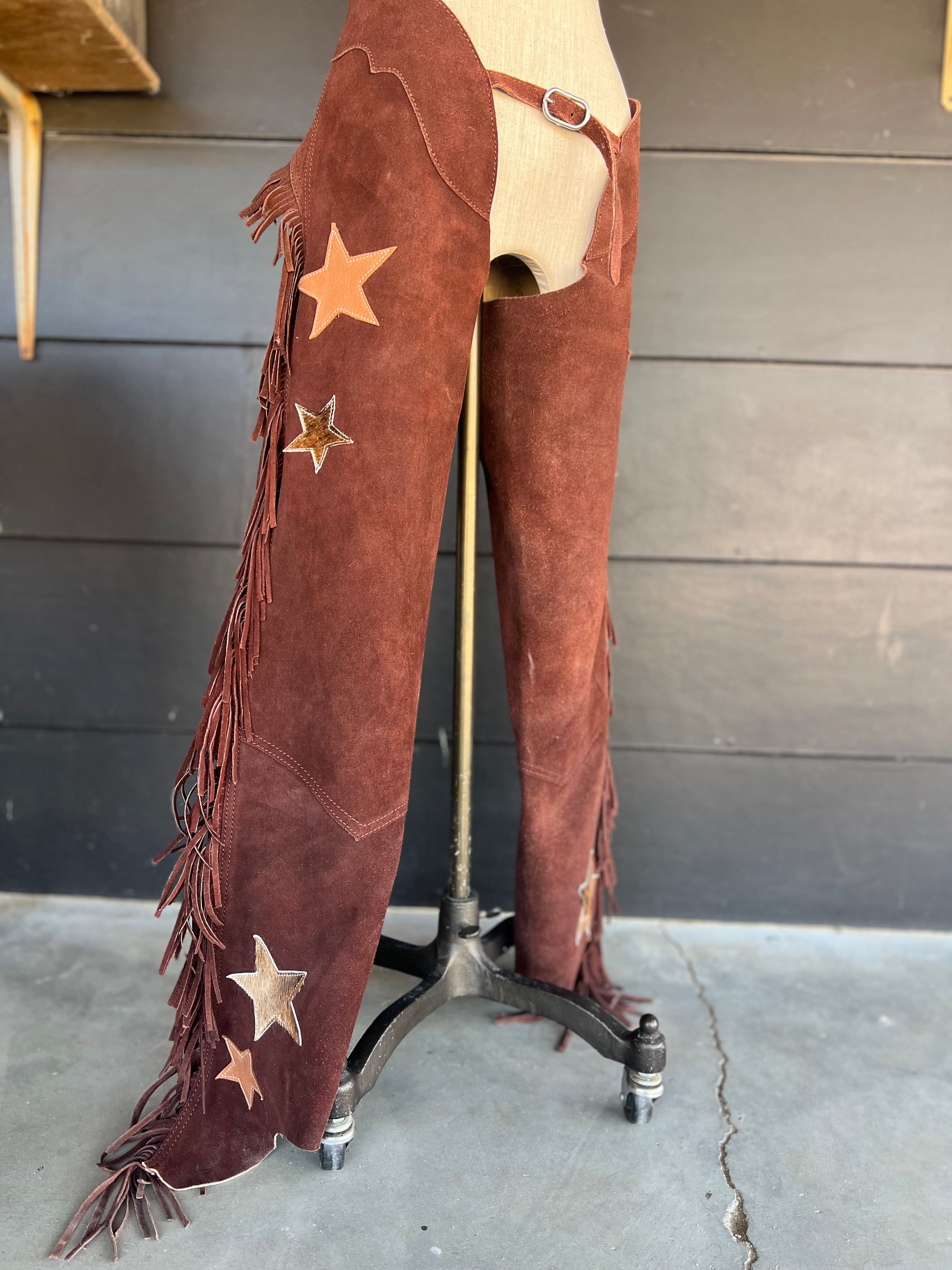 Chocolate -Rust Suede Long Chaps with Stars