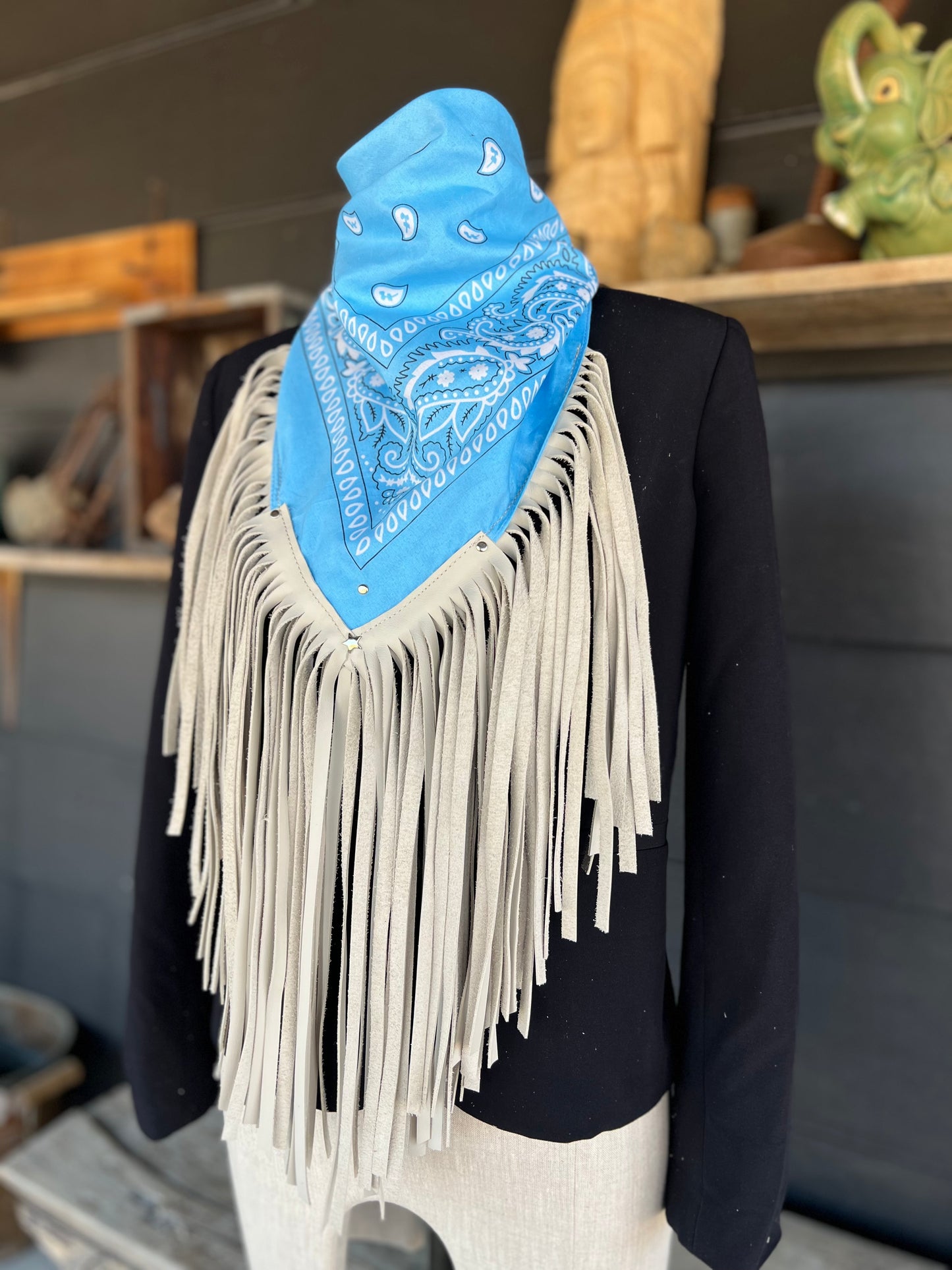 Desert Dusted Bandana Leather Fringe Collar