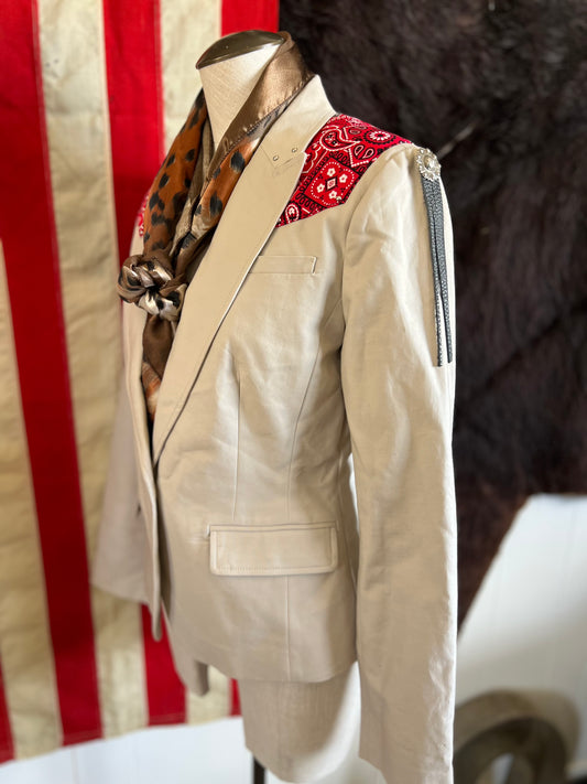 The Crimson Cowgirl Desert Blazer – Bandana Yoke + Fringe Detail