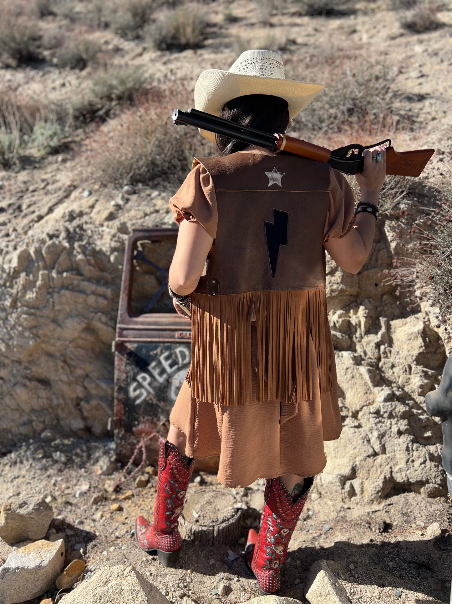Dust Bowl Darling Leather Fringed Vest
