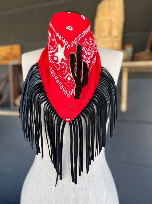 Desert Dusted Bandana Leather Fringe Collar Cactus and Star