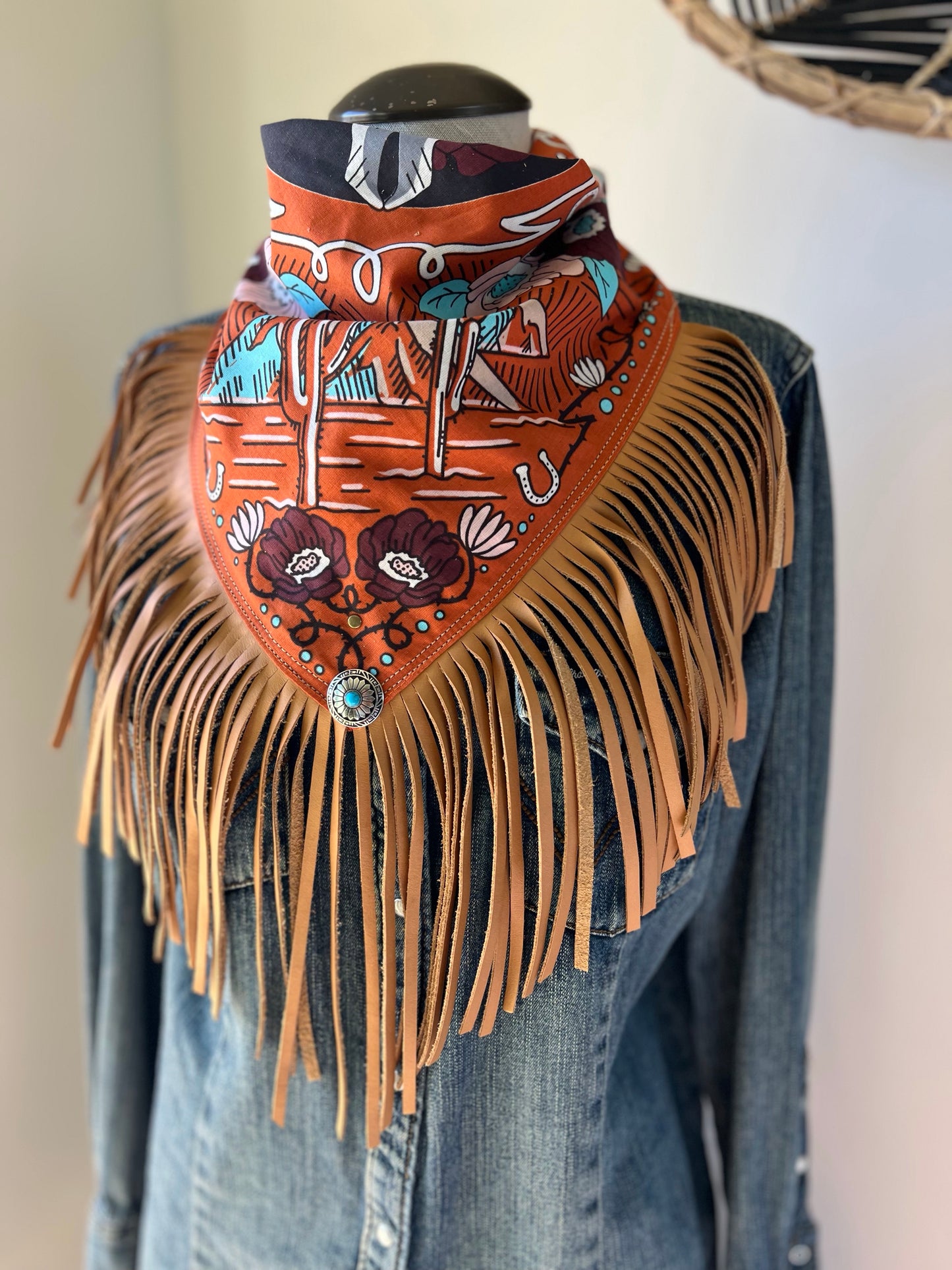 Desert Dusted Bandana Leather Fringe Collar