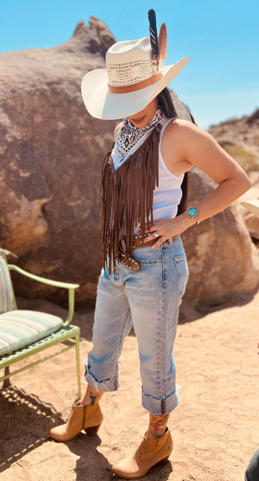 Desert Dusted Bandana Leather Fringe Collar