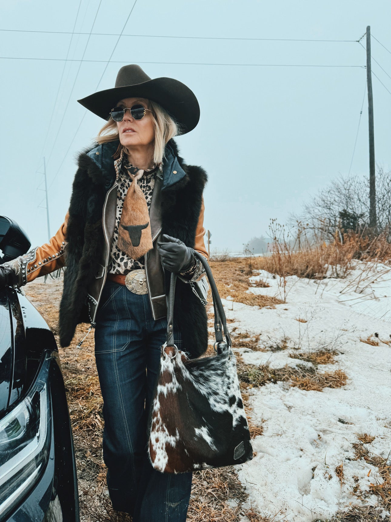 Dirty Mojave Cowhide Steer Heirloom Wide Necktie