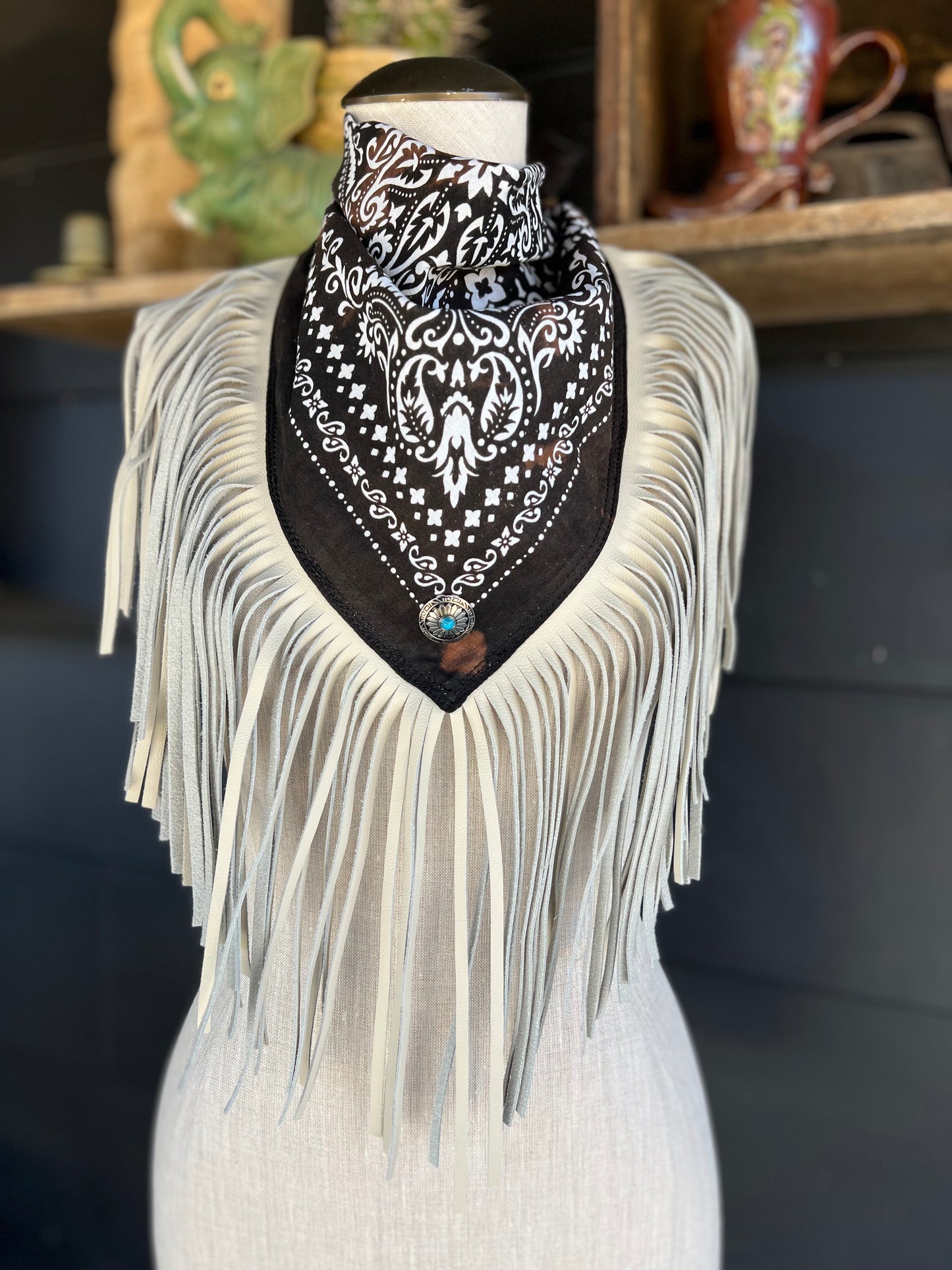 Desert Dusted Bandana Leather Fringe Collar