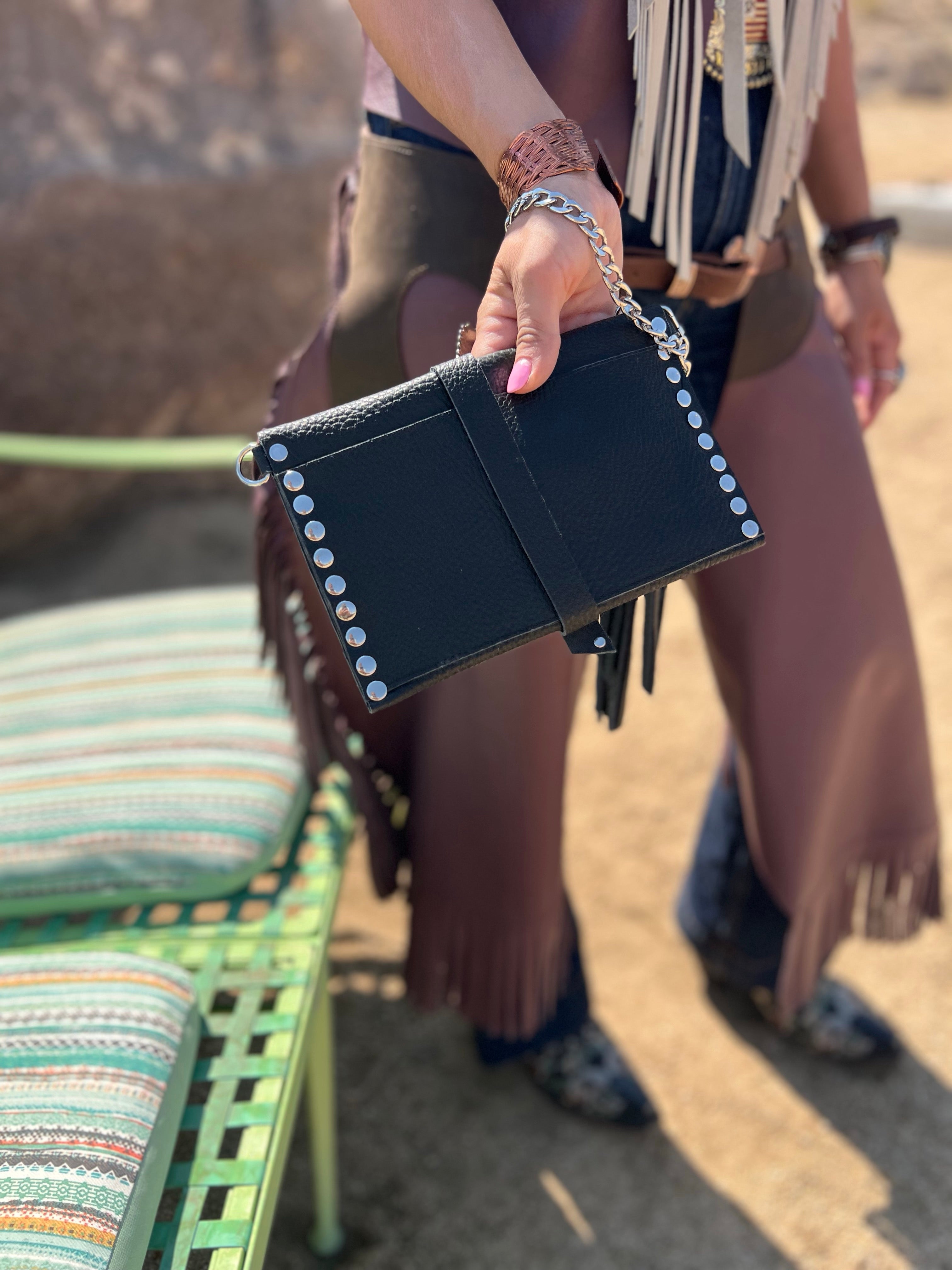 Dirty Mojave Leather Envelope Wristlet with Tassel
