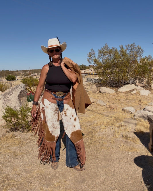 The Prairie Cowhide Chinks Leather Fringed Western Chinks