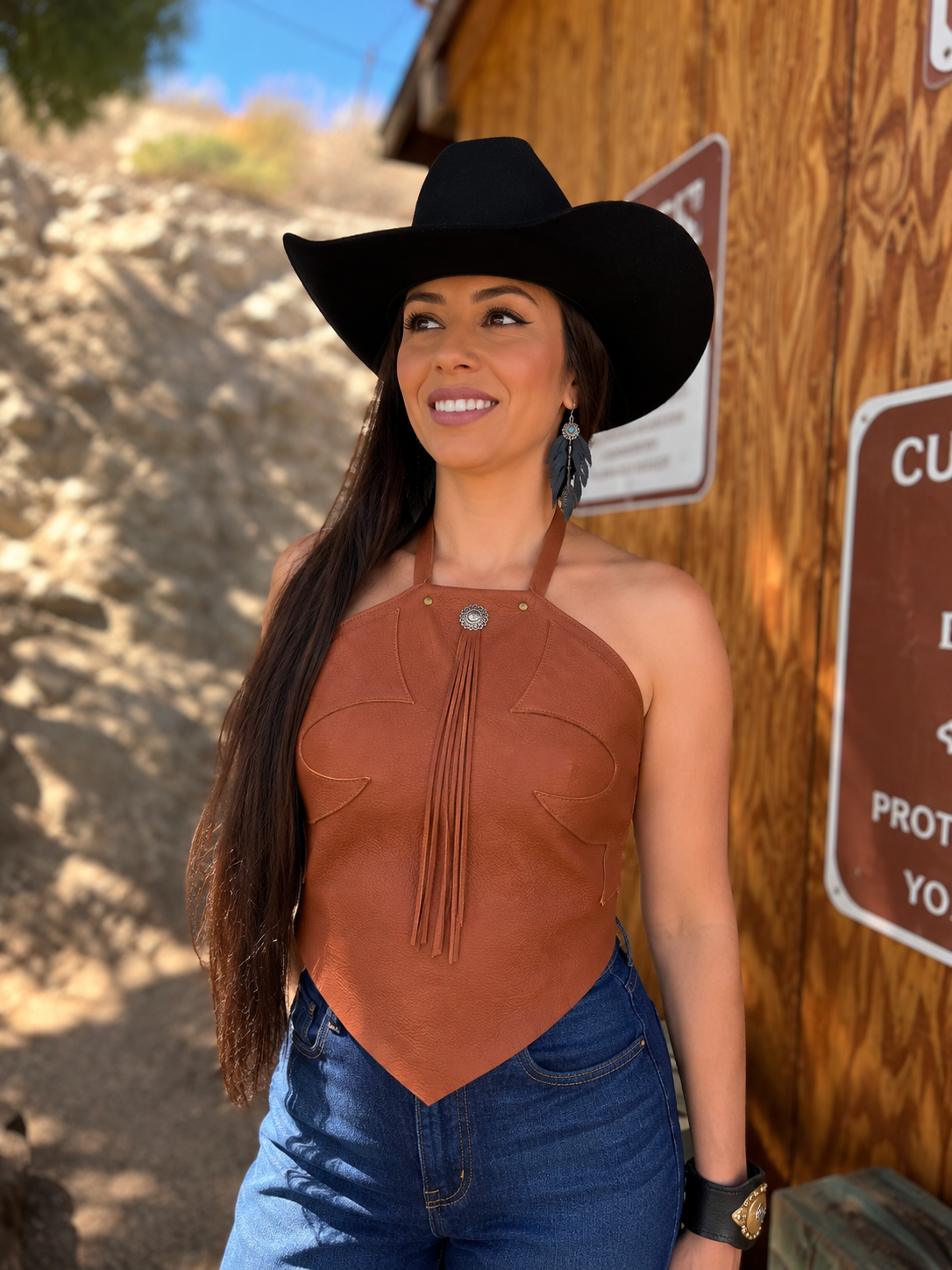 Headliner Halter Leather Top Brandy