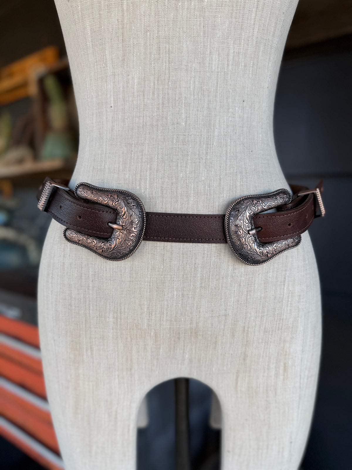 Ranch House Double Buckle Brown Leather Belt