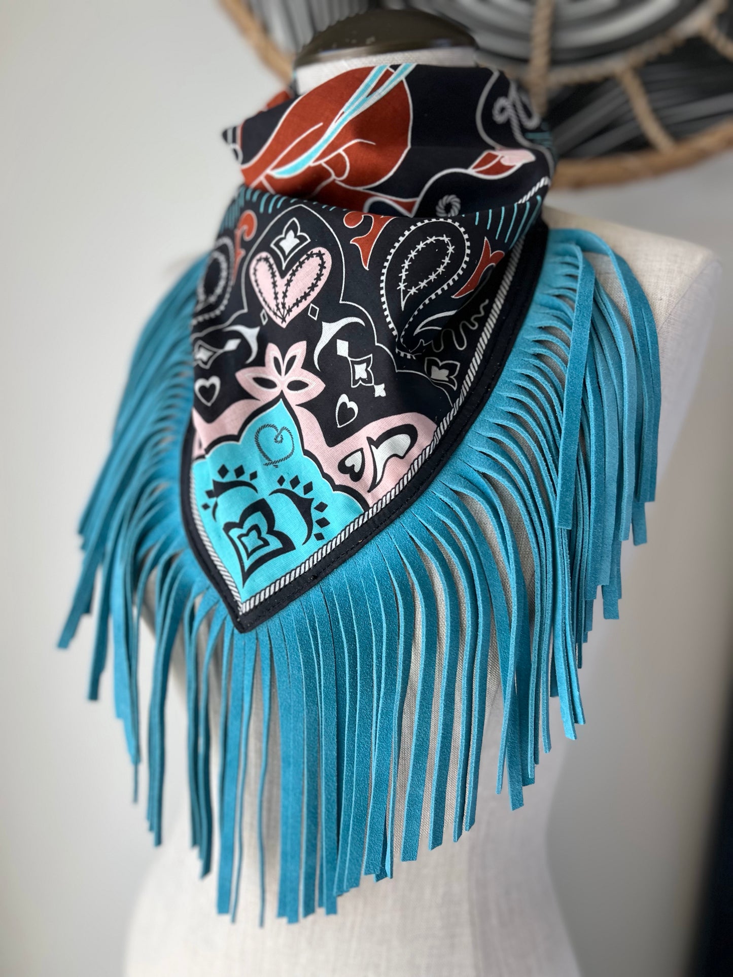 Desert Dusted Bandana Leather Fringe Collar Wild Rag Style