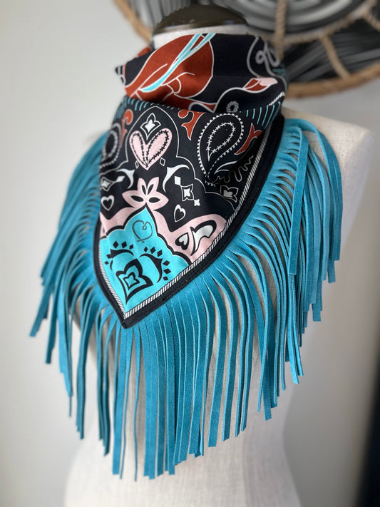 Desert Dusted Bandana Leather Fringe Collar Wild Rag Style