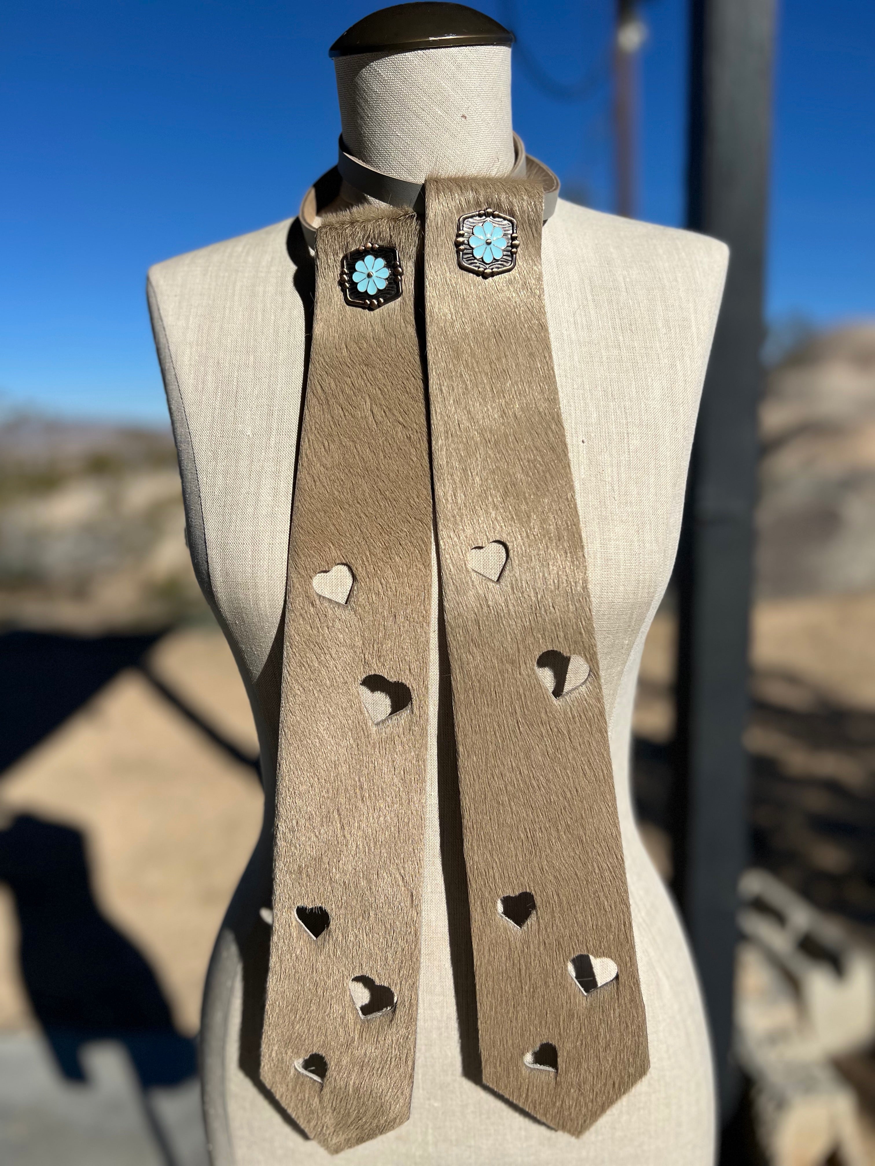 Wildhide Blade Cream Cowhide Hearts Neck Tie by Dirty Mojave Leather