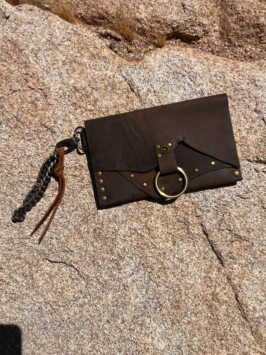 Dirty Mojave Leather Envelope Wristlet with Chain