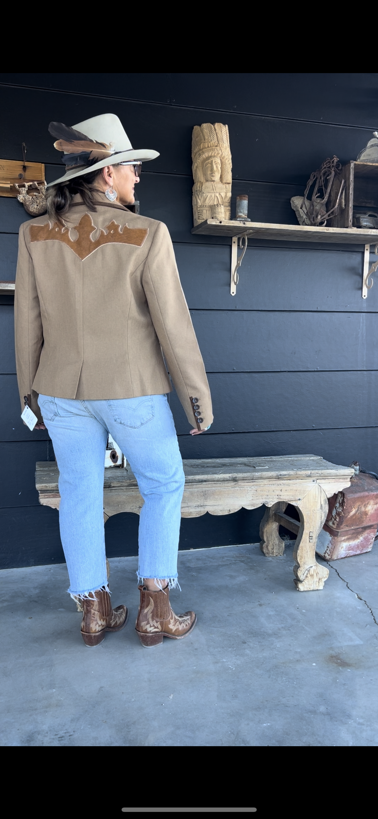 Tan Western I.E. Brand “DESERT BLAZER” with Ornate Leather Patchwork