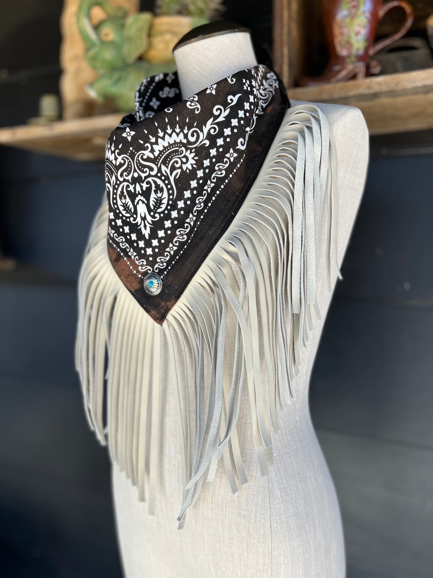 Desert Dusted Bandana Leather Fringe Collar