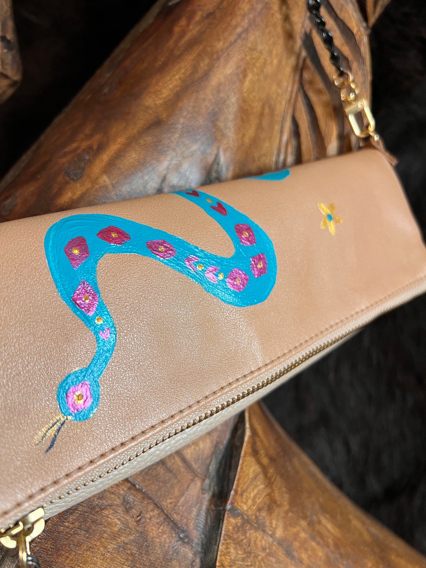 Hand Painted Snake Clutch Bag with Chain Strap