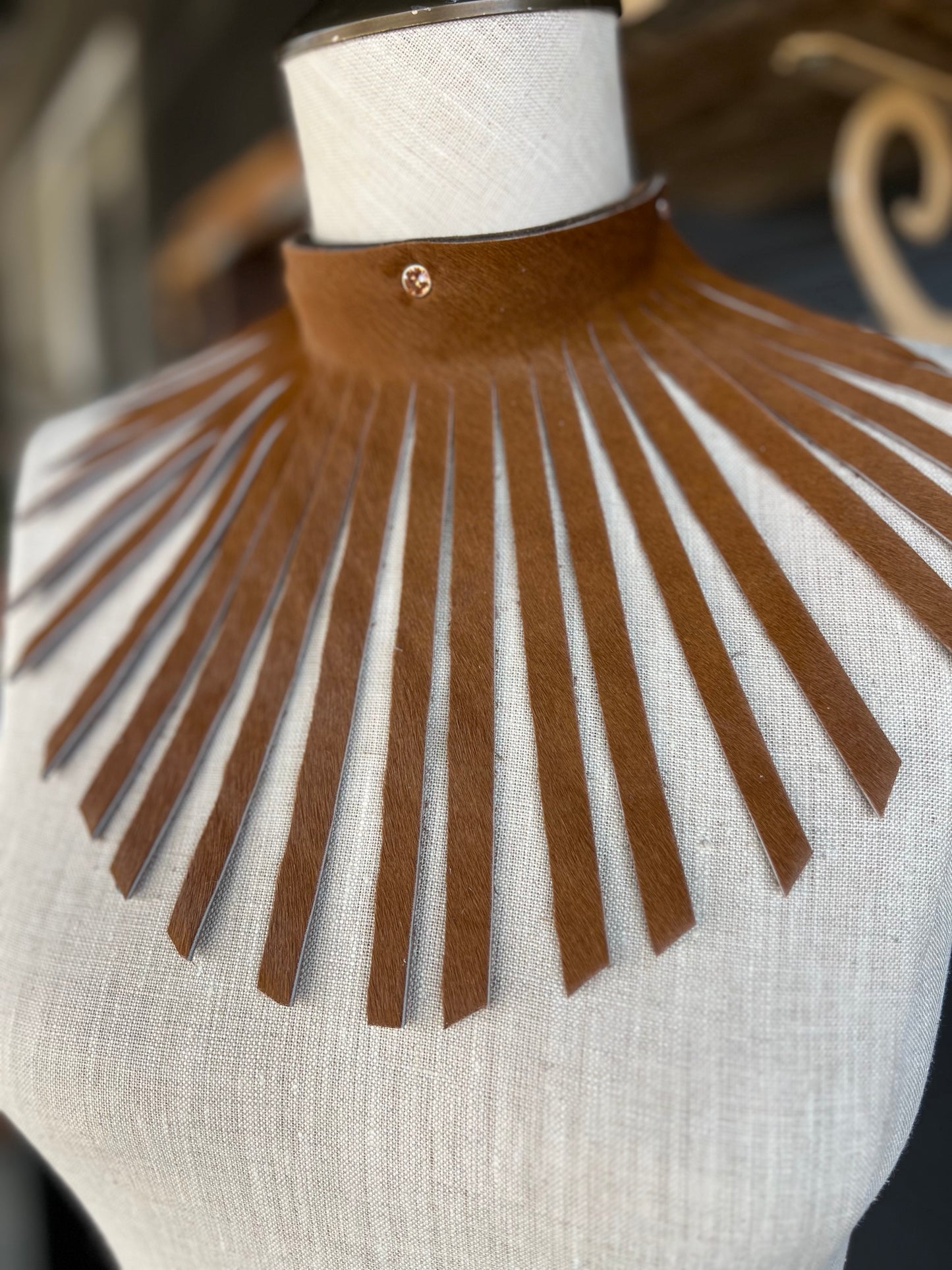 Cowhide Choker Style Fan Necklace with Stars