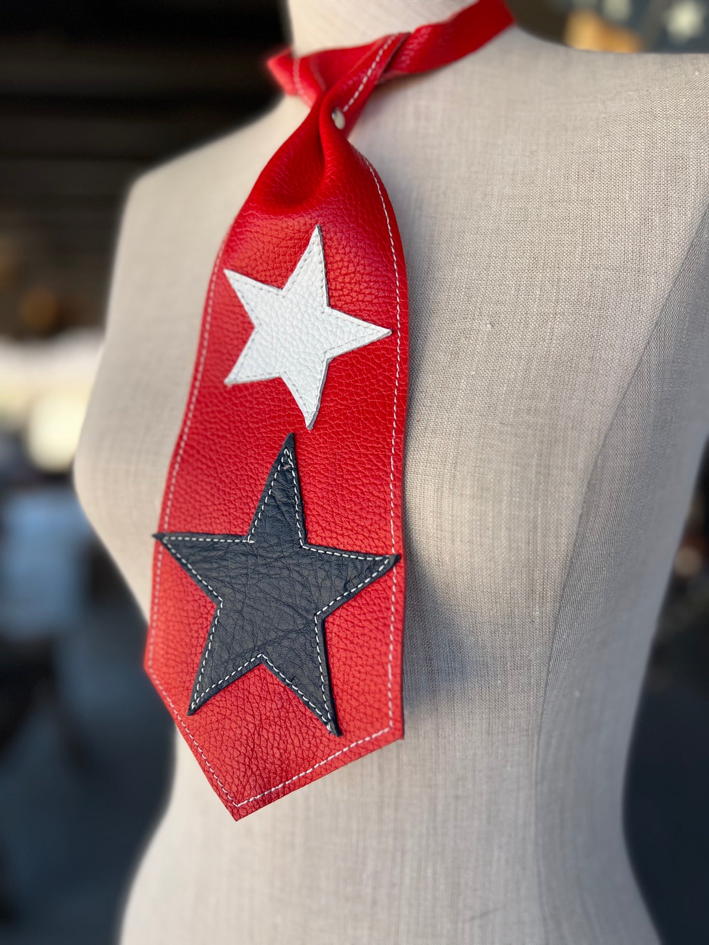 1776-2026 Wild American Heirloom Red White Blue Leather Necktie