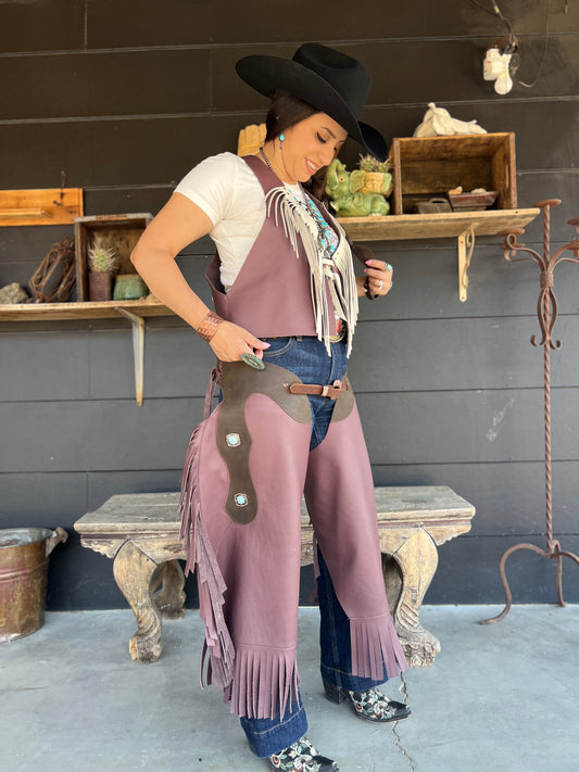 “The Prairie Chinks”  Lavender Leather Fringed Western Chaps