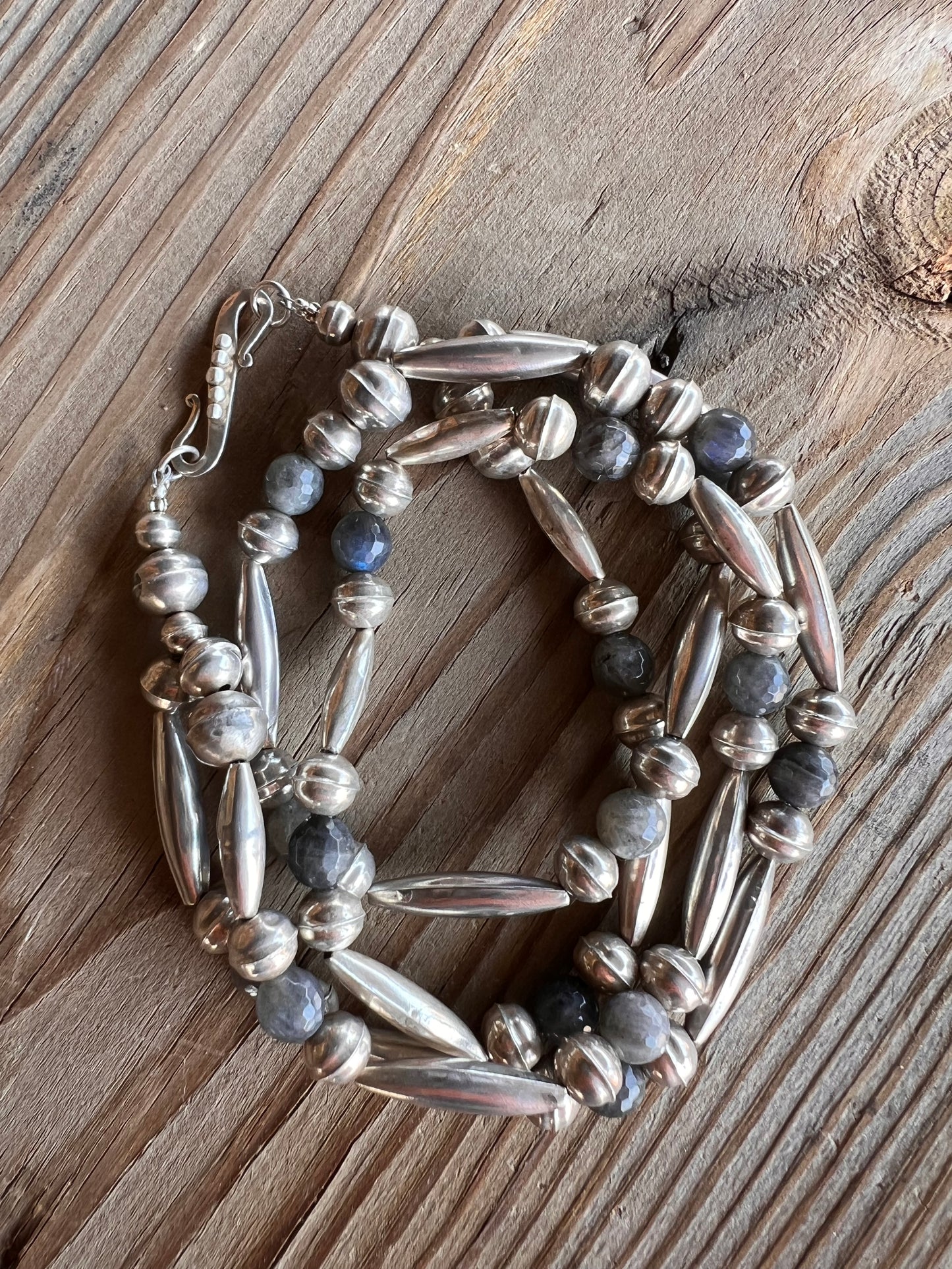 Navajo Vintage Double Strand  Sterling Silver & Labradorite Necklace