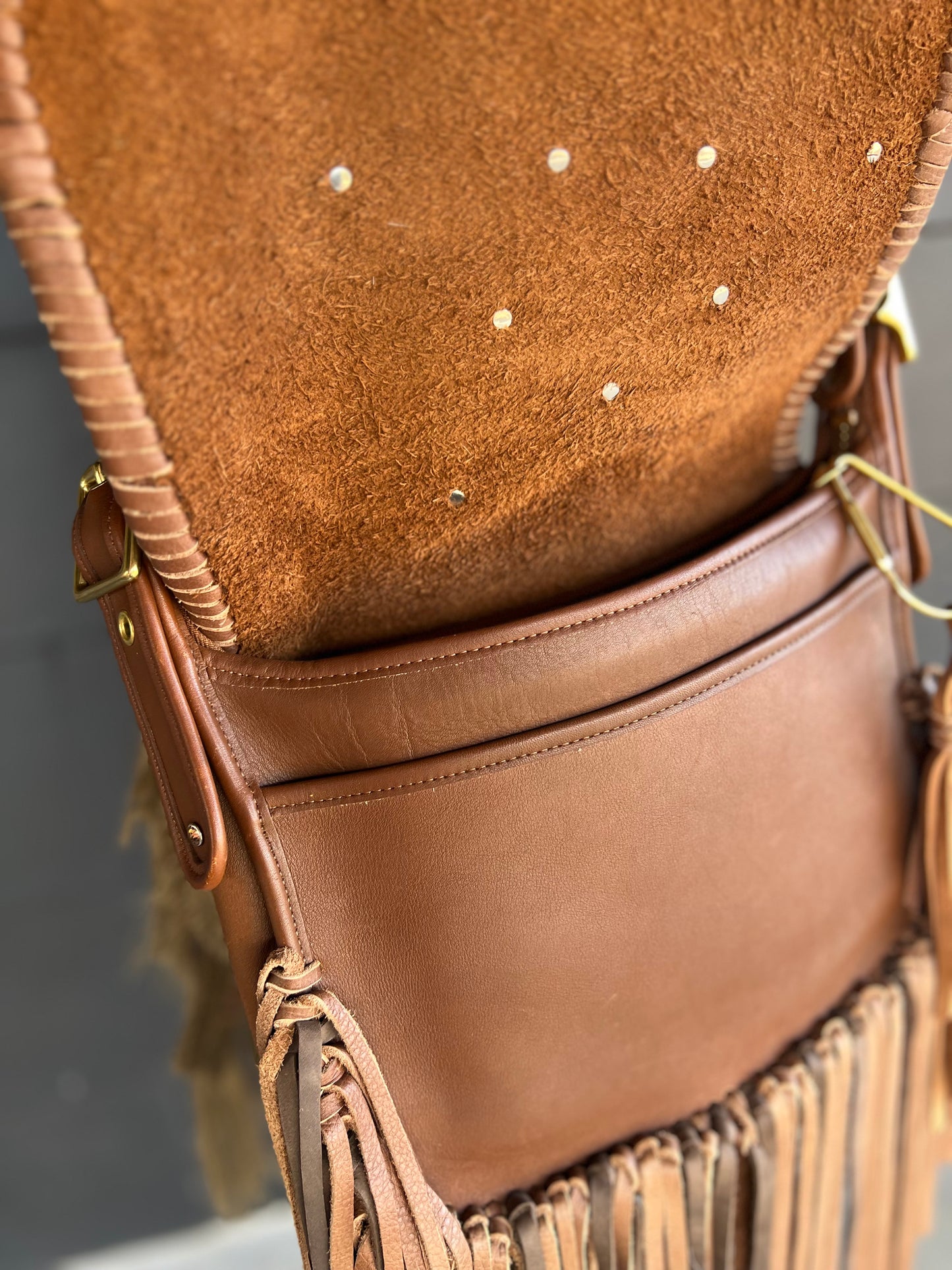 Vintage 90’s Coach Brown with Cream Star Western Fringe Crossbody Bag