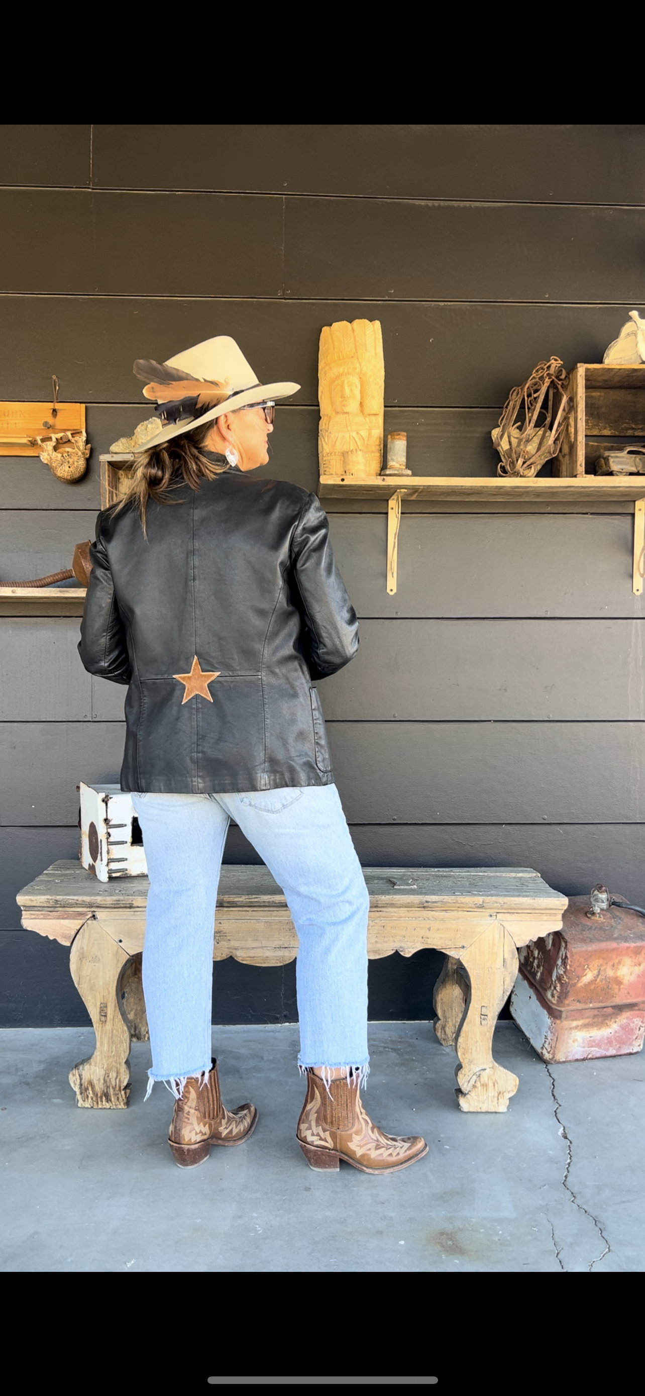 Black Western “DESERT BLAZER” with Cowhide Leather Patchwork