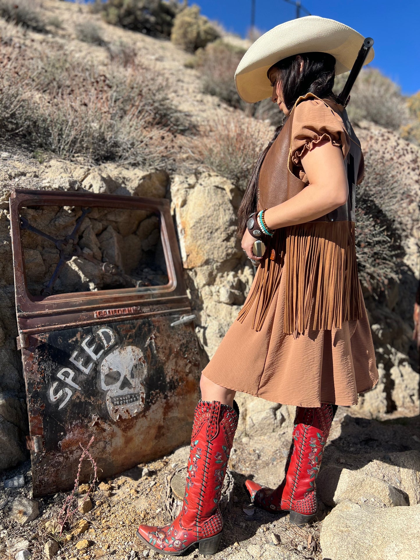 Dust Bowl Darling Leather Fringed Vest