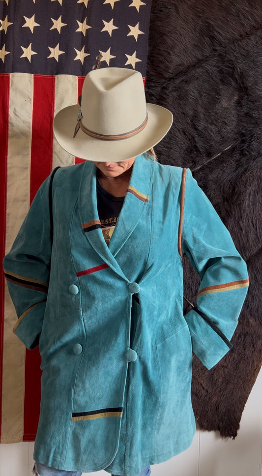 Vintage SFR Santafe Re-Creations Teal Suede Womens Jacket