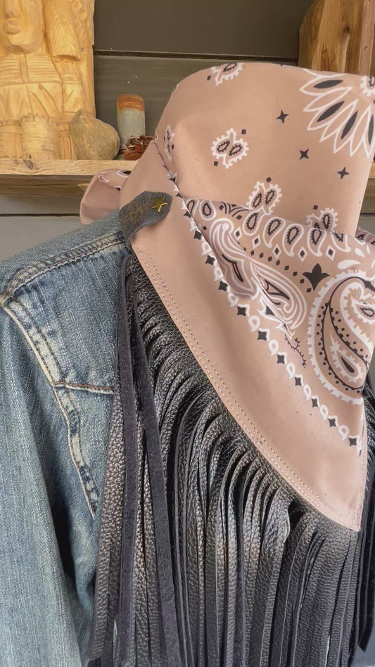 Desert Dusted Paisley Bandana Leather Black Fringe Star Collar