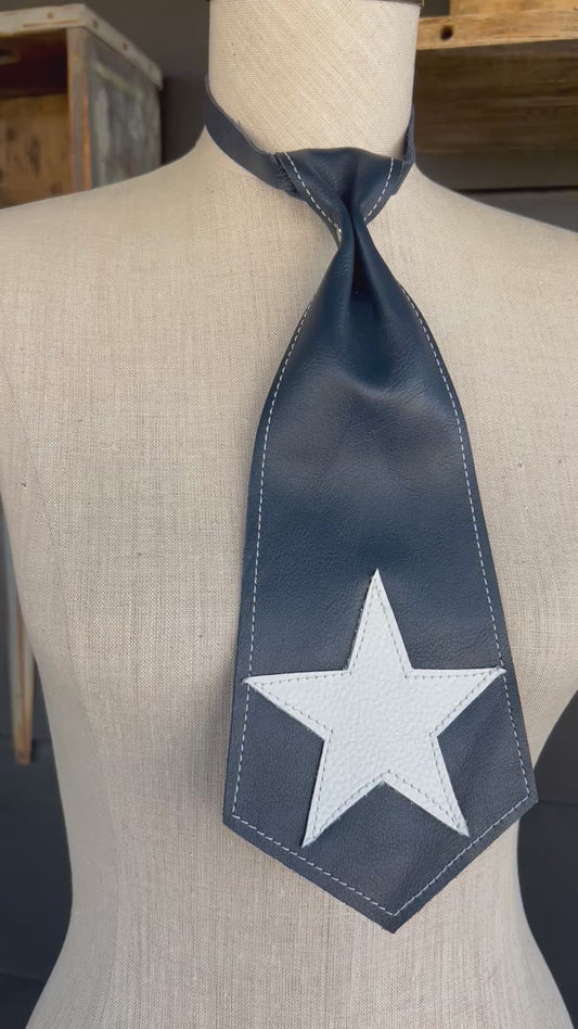 Dirty Mojave Heirloom Navy Wide Star Leather Necktie