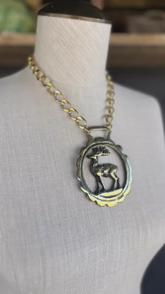 Vintage Medal Deer Necklace