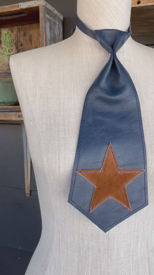 Dirty Mojave Heirloom Navy Wide Star Leather Necktie